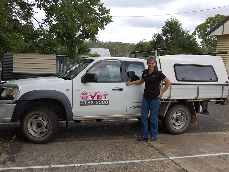 Nanango Country Vet - Yard Facilities - Kathy with Car